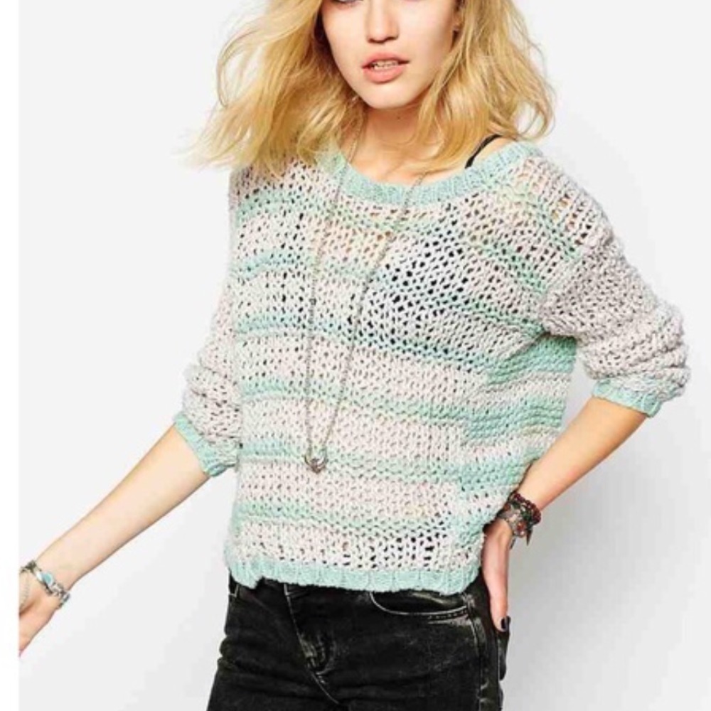 Free People Provence Stripe Chunky Knit Sweater Cloud Combo